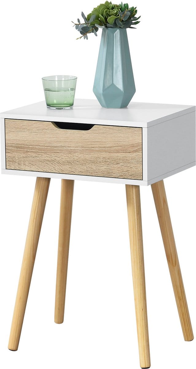 Bijzettafel Östersund 60x40x29,5 cm set van 2 wit en eikenkleurig [en.casa]
