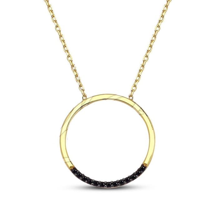 18 Karaat Goud met Zwarte zirkonia Pendant ketting