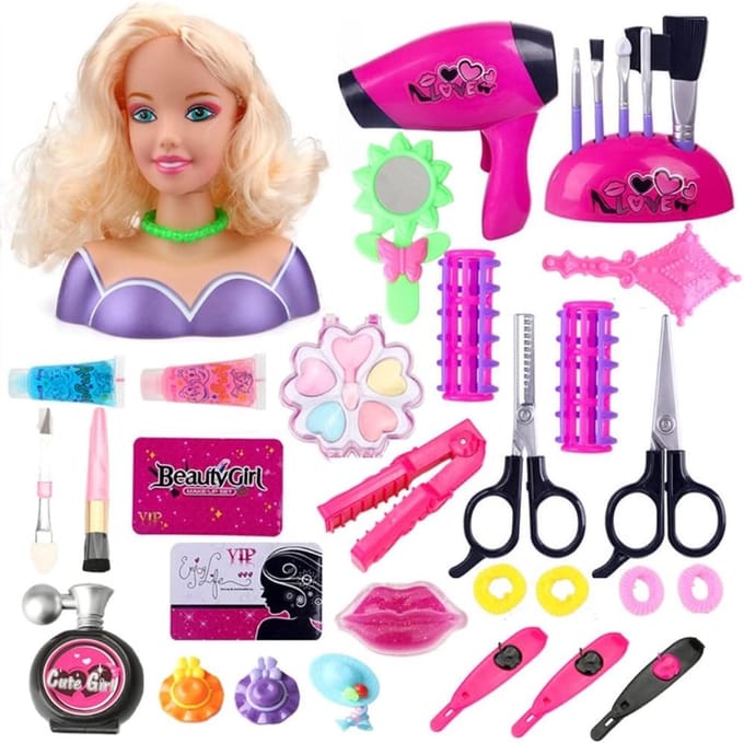 Poppenhoofd om te stylen - Make-up pop oefenen - Kinderen creatief bezig - Inclusief 35 accessoires