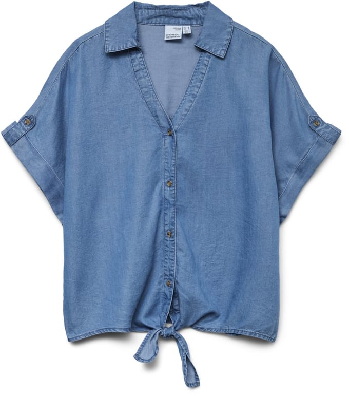 VERO MODA VMFLEUR SS BOW TENCEL SHIRT Dames Blouse - Medium Blue Denim