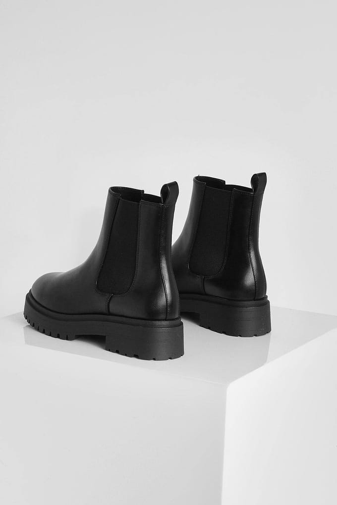 boohoo Dames Wide Fit Back Tab Chelsea Boots | Zwart | Maat: 37