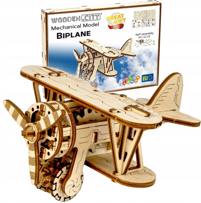 Houten 3D Vliegtuig Model Bouwpakket - Tweedekker