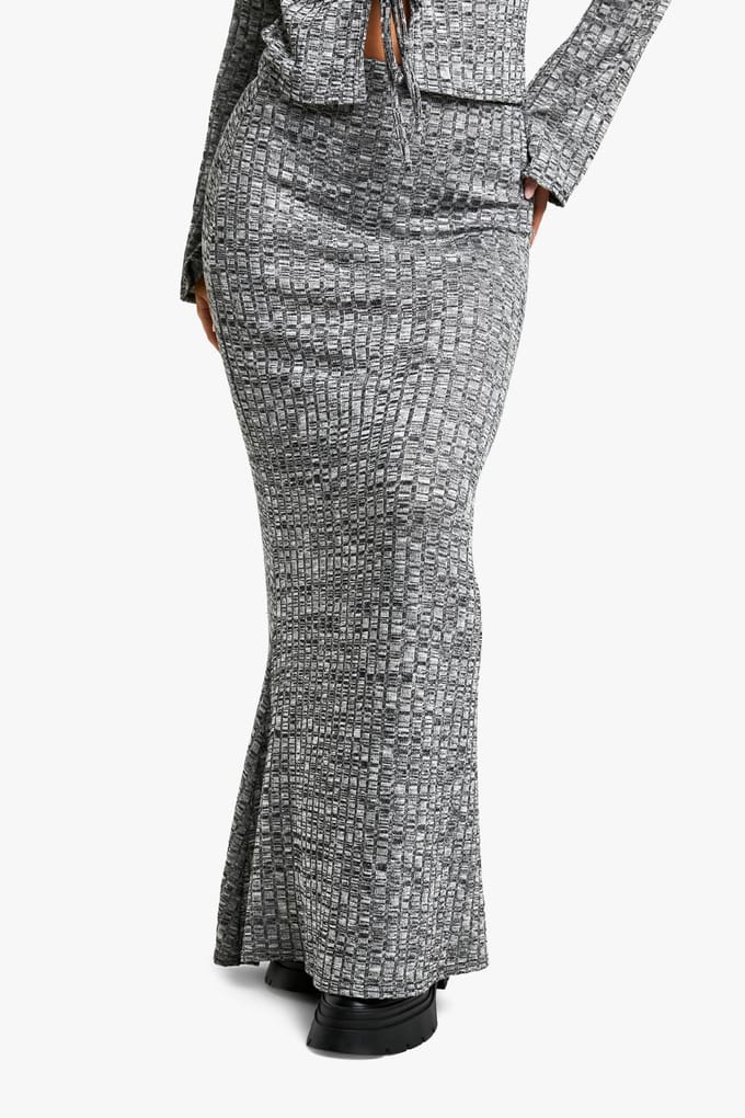 boohoo Dames Marl Geribbeld Visstaart Maxirok | Grijs | Maat: 38