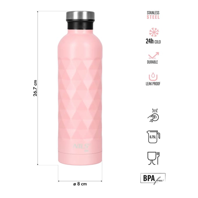 Nils Camp NC3805 - Drinkfles - Roze - 750ml - Roestvrij Staal