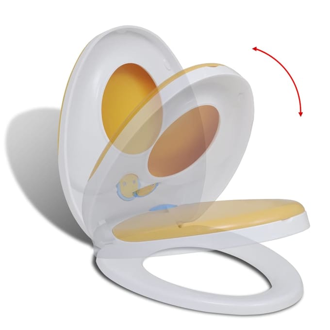 Siège de toilette avec mécanisme de fermeture douce pour adultes enfants Blanc et Jaune