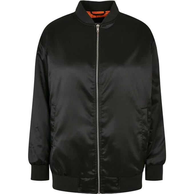 Urban Classics Ladies Oversized Satin Bomber Jacket Bomberjack zwart S Dames