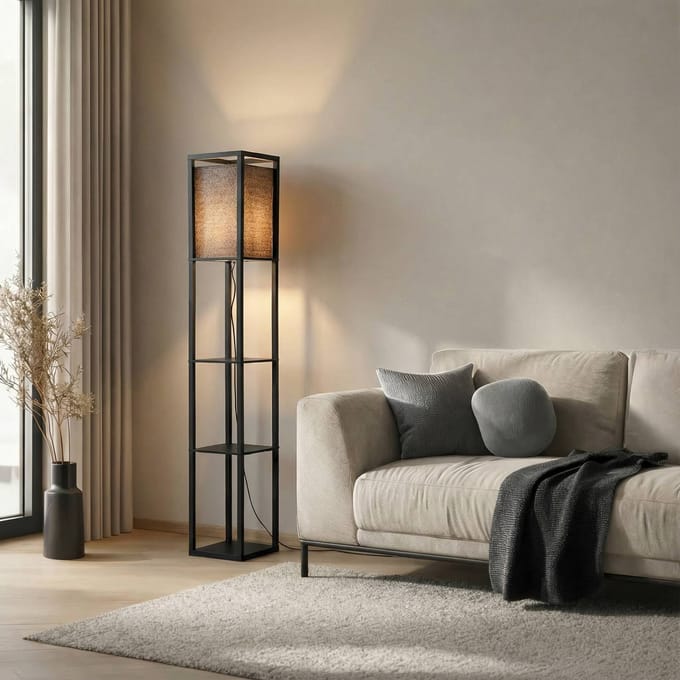 Lindby - vloerlamp - 1licht - Hout - H: 159 cm - E27 - zwart