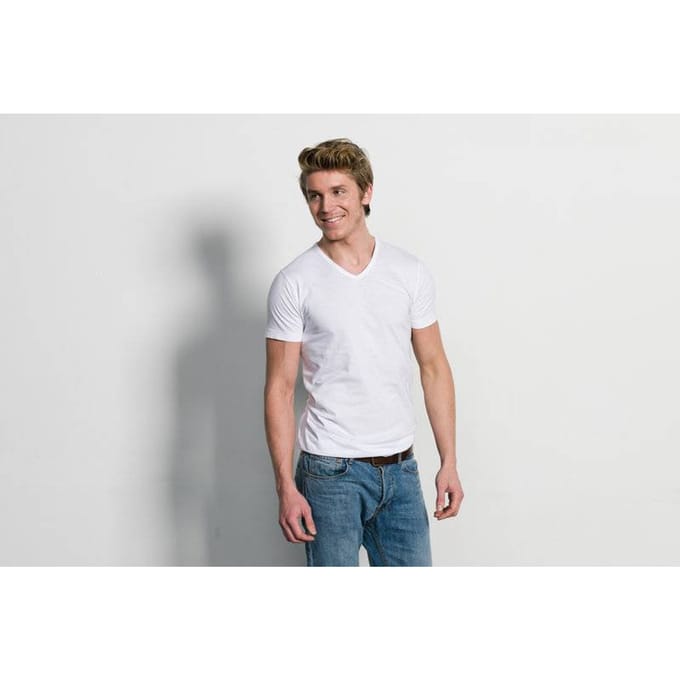 Slater 7600 - BASIC FIT 2-pack T-shirt V-hals korte mouw wit M 100% katoen