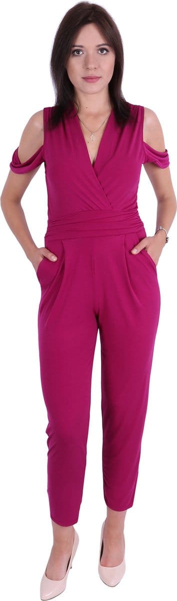 John Zack fuchsia off-shoulder jumpsuit