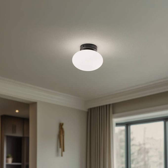Domiluce Plafondlamp Ufo, zwart/wit, Ø 18 cm, glas, G9