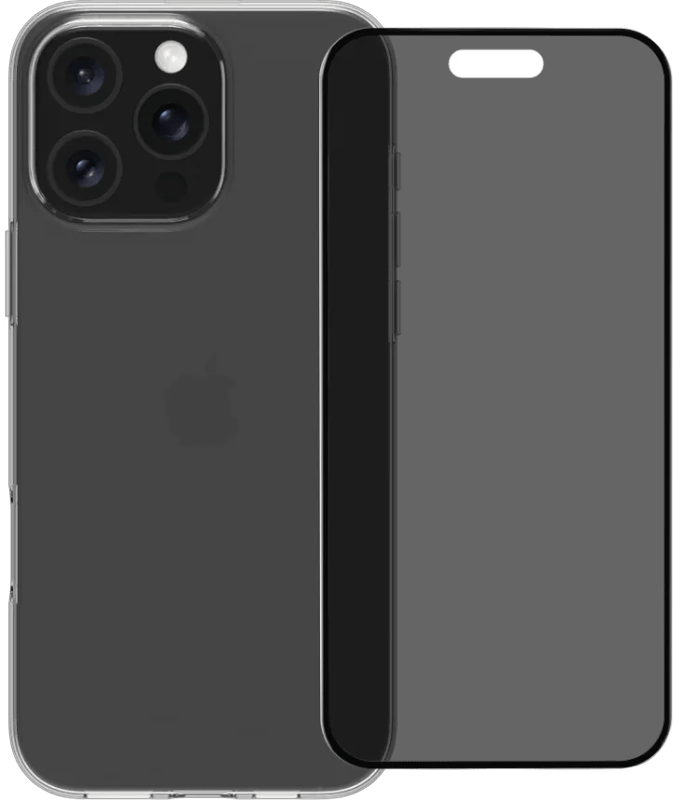 BlueBuilt Back Cover iPhone 16 Pro Max Transparant + Privacy Filter Screenprotector Glas