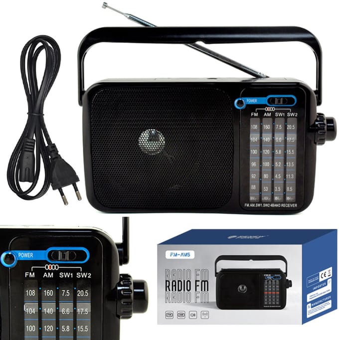 Renew Force FM-AM5 – Draagbare AM/FM Radio + AUX – Zwart