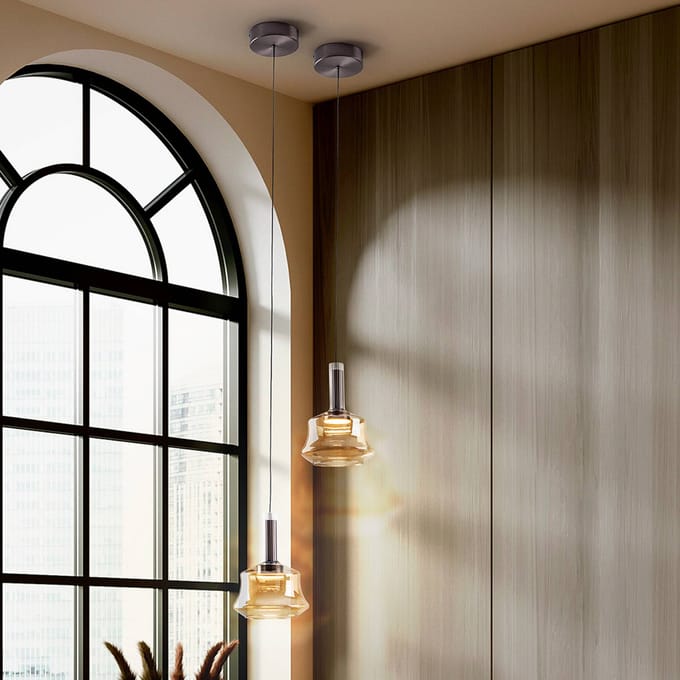 Schuller Valencia LED hanglamp Scarlett, amberkleurig, Ø 18 cm, glas