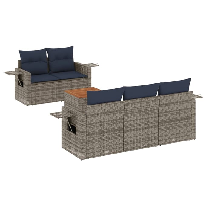 vidaXL - 6-delige - tuinbankset - met - kussens, - grijs - polyrotan
