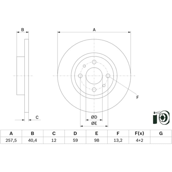 Remschijf BOSCH 0 986 479 E65 voorkant, compleet, 1 stuk