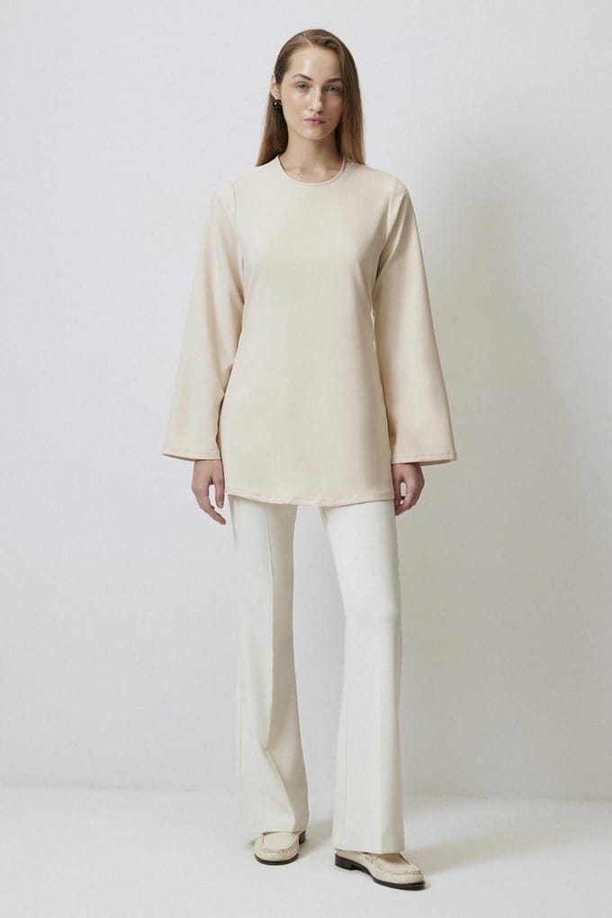 Touché Privé - Gedrapeerde crêpe blouse met strikdetail - Crème - Dames