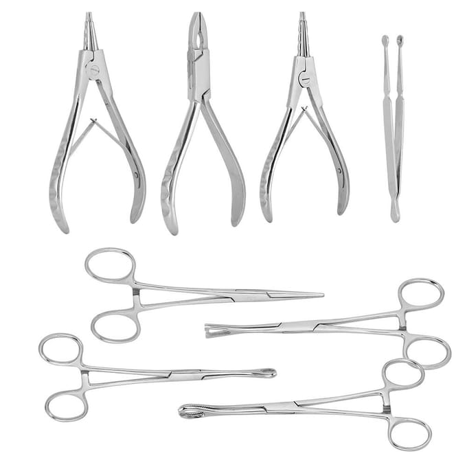 8 stuks Professionele Roestvrijstalen Body Piercing Instrumenten Kit Gereedschap Body Art gray