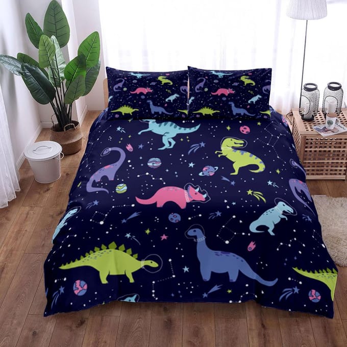 Dinosaurus Ruimte Nacht Dekbedovertrek Set King Queen Double Full Twin Single Maat Marineblauw Beddengoed Set 200x200cm