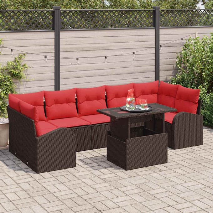 vidaXL - Tuinbank - Set - 8 - st - Bruin - Poly - Riet