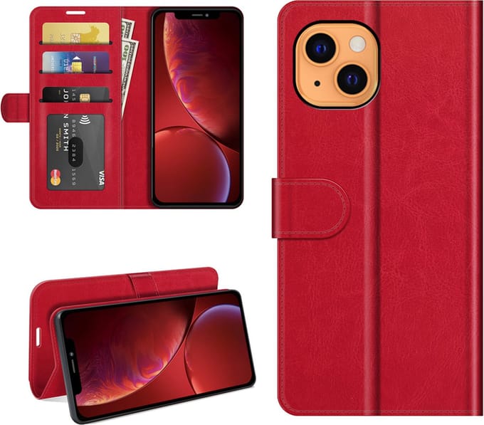 MobyDefend Hoesje - Geschikt voor iPhone 13 - Wallet Book Case (Sluiting Achterkant) - Rood