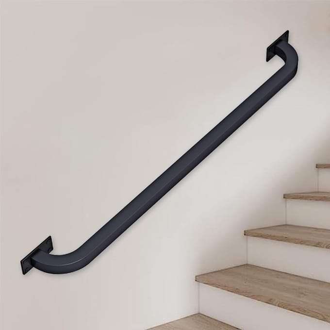 Trapleuning Set - Veiligheidsgreep - Binnen en Buiten - Smeedijzer & Gegalvaniseerd - 180cm Lengte - Zwart
