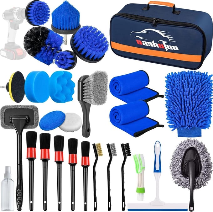 Auto Poets Set - Detailing Borstels - Auto Reinigen - 27 Delige Kit - Grote Set - Blauw