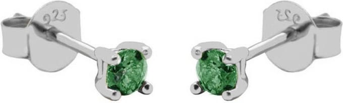 Karma Oorbellen Round Emerald Green Zirconia 2 mm Zilver