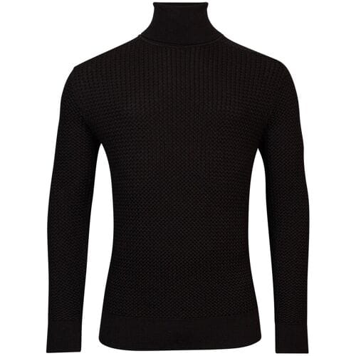 Thomas Maine Trui Merino Col Allover Structure Knit Zwart / male