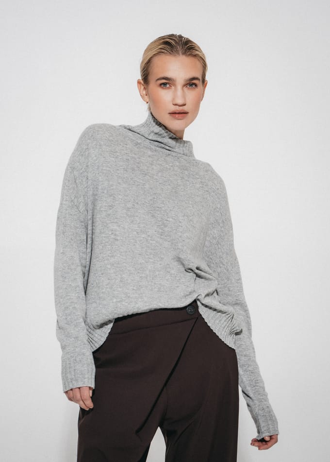 Cashmir wool polo pullover W1165 | Grey - Grey / M