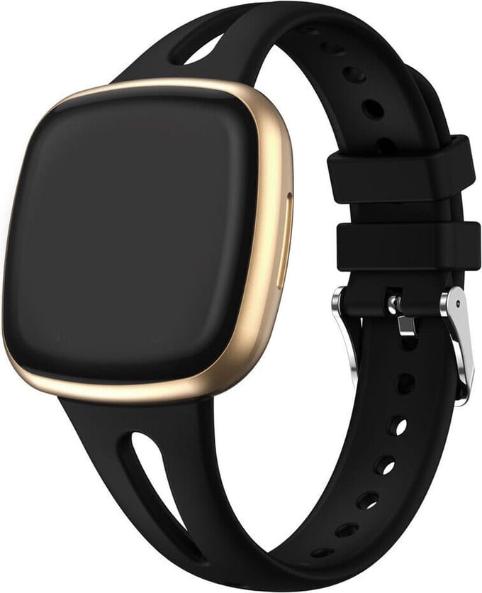 Strap-it Luxe siliconen bandje - geschikt voor Fitbit Versa 3 / Versa 4 / Sense / Sense 2- zwart - Maat: Maat S