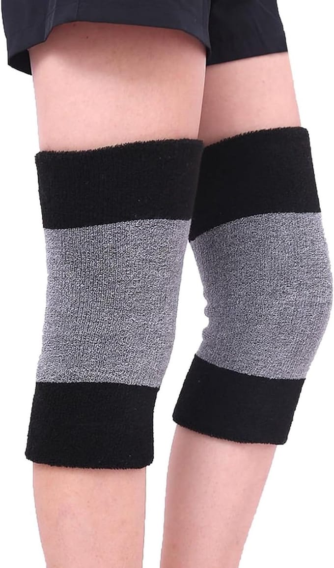 Warme kniebeschermers voor winter, elastische knieprotector, beenwarmer met warmtebescherming - zwart/grijs