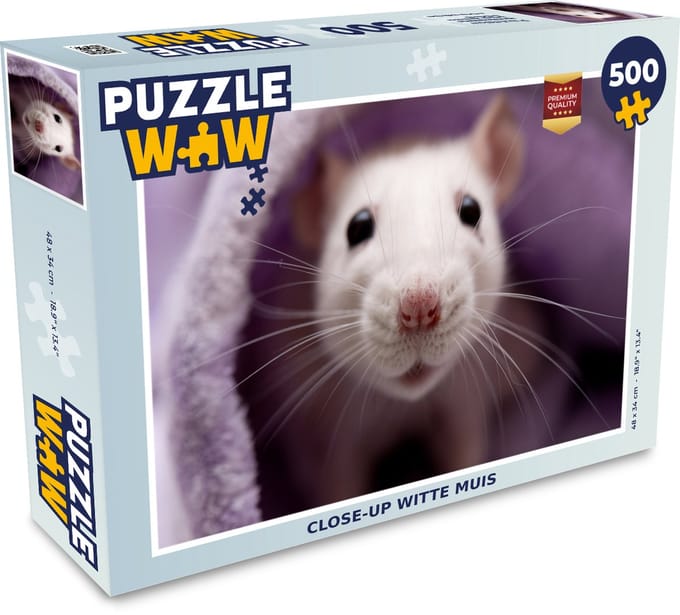 Puzzel Close-up witte muis - Legpuzzel - Puzzel 500 stukjes