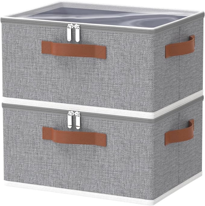 Famanu – Set van 2 stoffen opbergdozen met deksel, multifunctionele organizer voor onder bed en kast