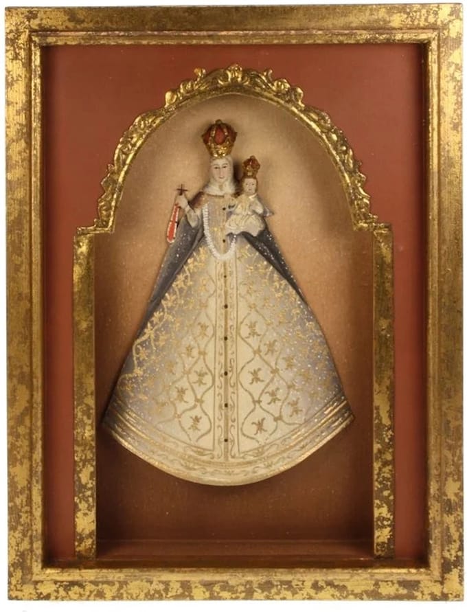Madonna (kroon) met kind/kastje bruin/goud 31,5x5,5x41cm