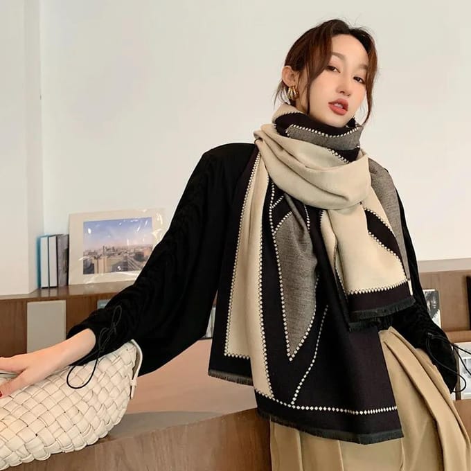 Dames Imitatie Kasjmier Sjaal Winter Dubbelzijdig Bedrukt Oversized Sjaal Verlengde Dikke Sjaal Sjaal gray