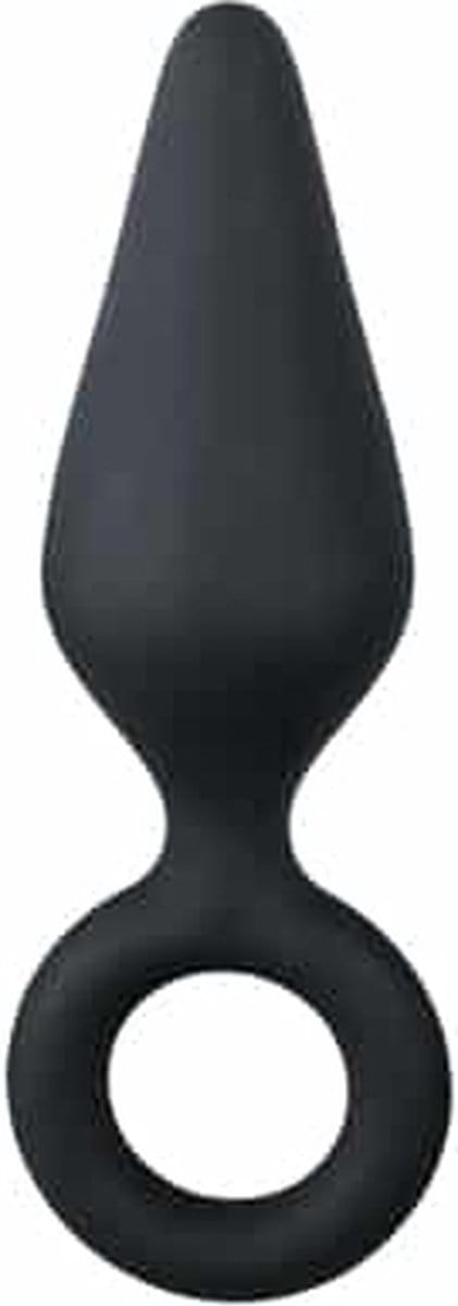 Zwarte buttplug met trekring - small