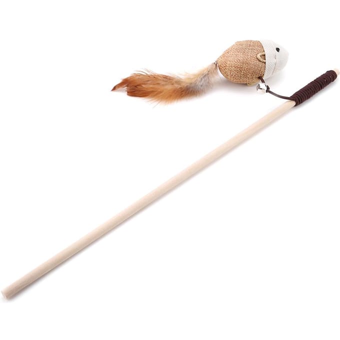 Huisdier Kat Speelgoed Linnen Rat Vogel Veer Kat Interactieve Vanger Stok Speelgoed (Rat) beige