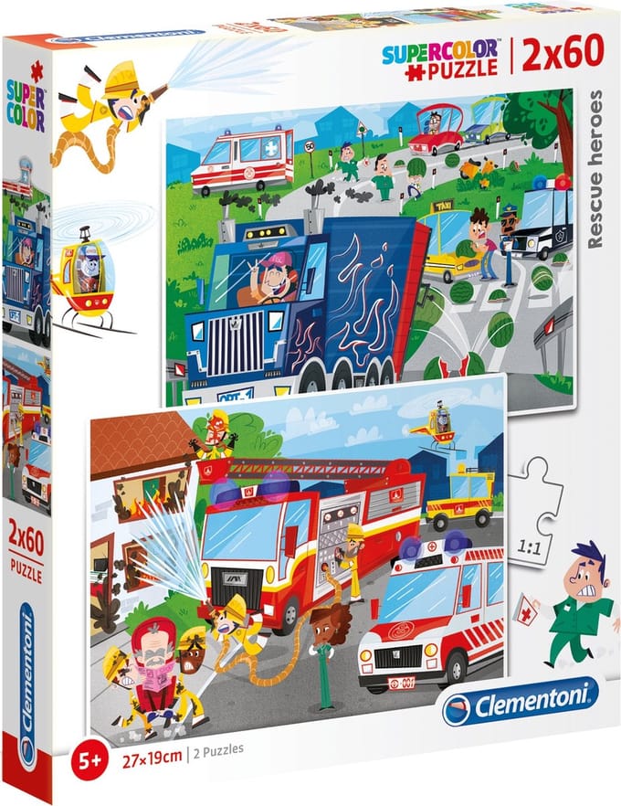 Clementoni - Rescue Heroes - Kinderpuzzel - 27 x 19 cm - 2 Puzzels - 120 Stukjes - Vanaf 5 jaar