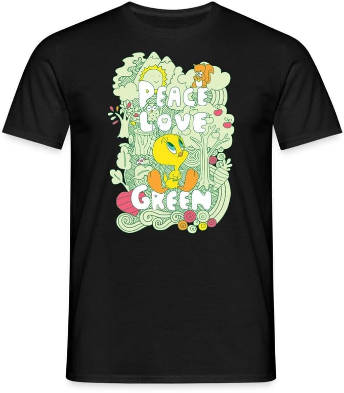 Looney Tunes Tweety Peace Love Green Design T-Shirt Heren