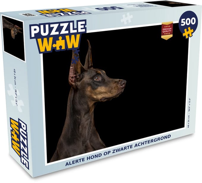 Puzzel Alerte hond op zwarte achtergrond - Legpuzzel - Puzzel 500 stukjes