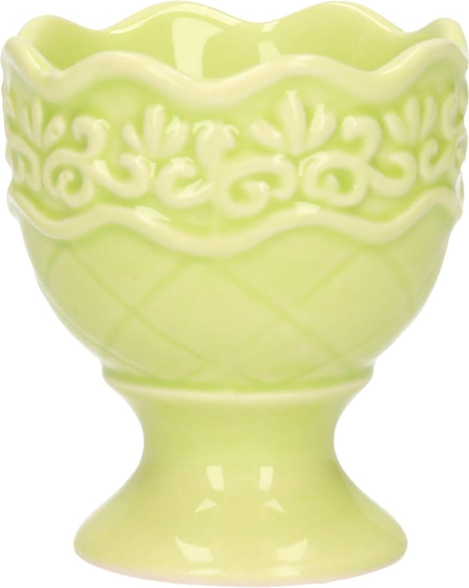 Excellent Houseware Eierdop - 1x - porselein - pastel groen - 5,5 x 6,5 cm