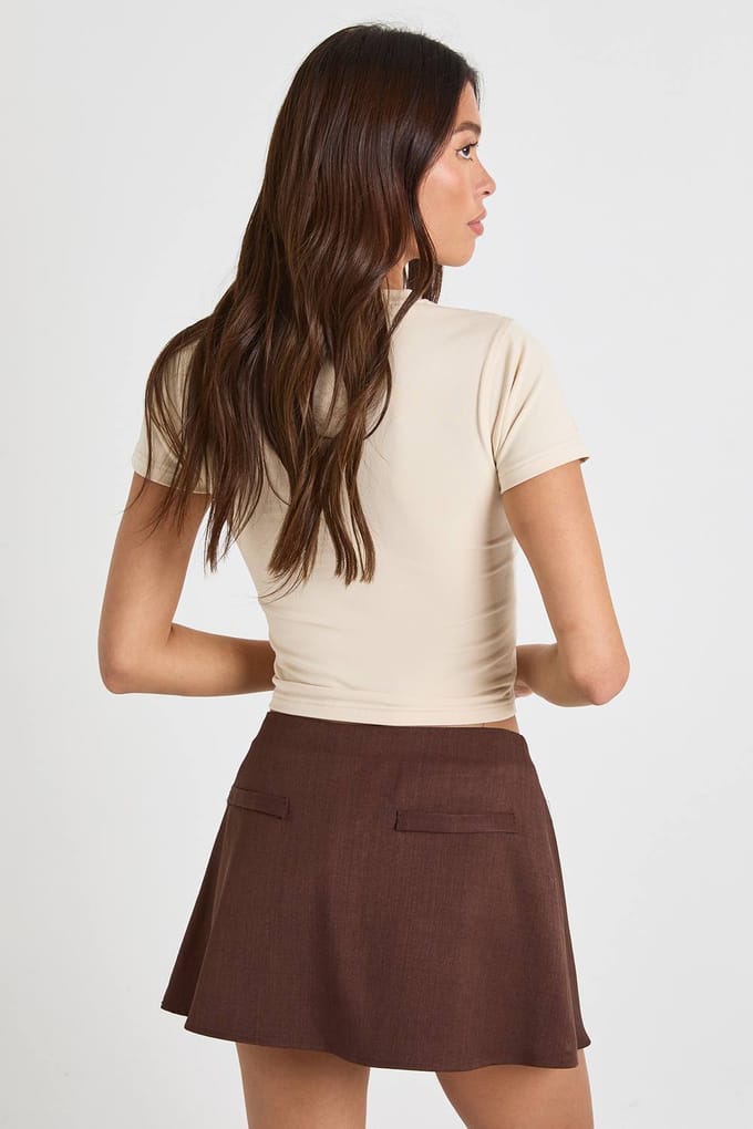boohoo Dames Geweven geplooide skort | Chocolate | Maat: 12