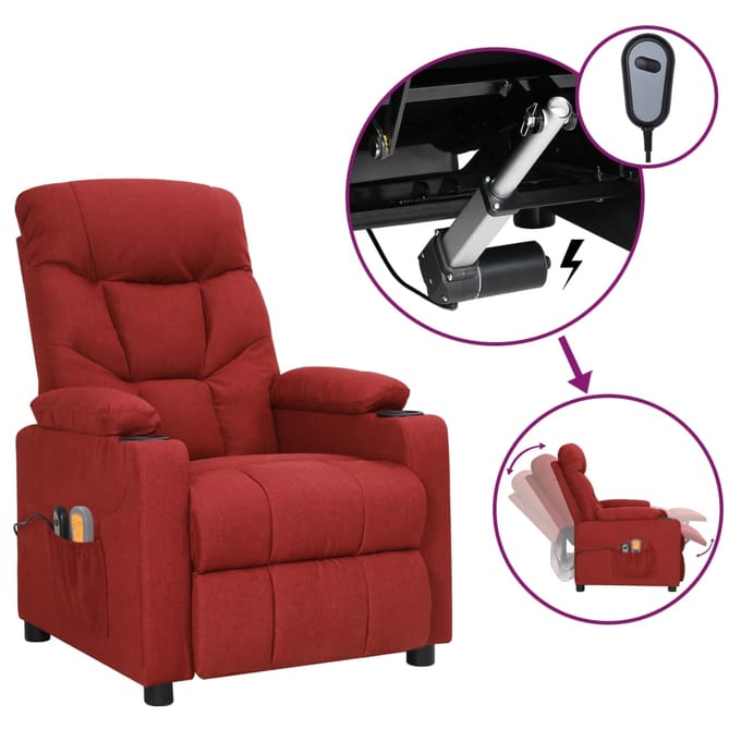 vidaXL - Massagestoel - elektrisch - stof - wijnrood