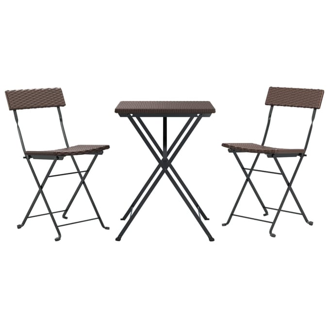 vidaXL - 3-delige - Bistroset - inklapbaar - poly - rattan - bruin