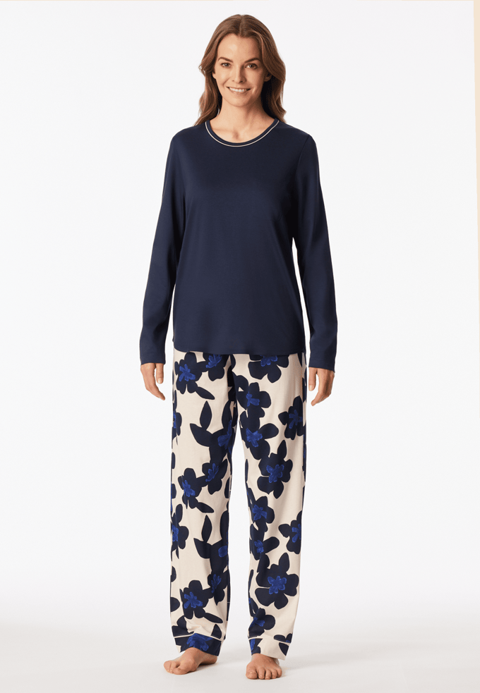 Pyjama lang gebloemd navy - Comfort Nightwear 38