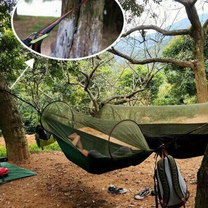 2 stuks extra sterke hangmatriemen, verstevigde ophangriemen voor aan een boom, voor veiligheid en comfort tijdens het kamperen in de buitenlucht, met een hoog draagvermogen. 2pcs oranje