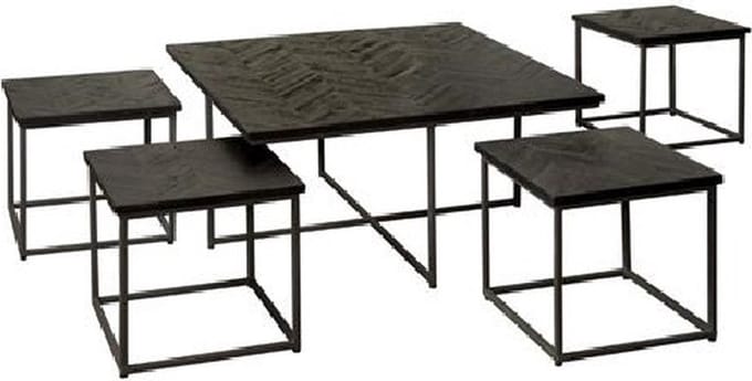 RENEW Via coffeetable set (5) - 90x90x45 40x40x38 - recl. teak black