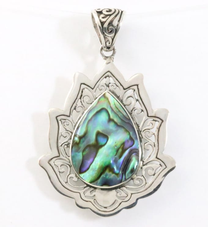 Grote zilveren lotus bloem hanger met abalone schelp