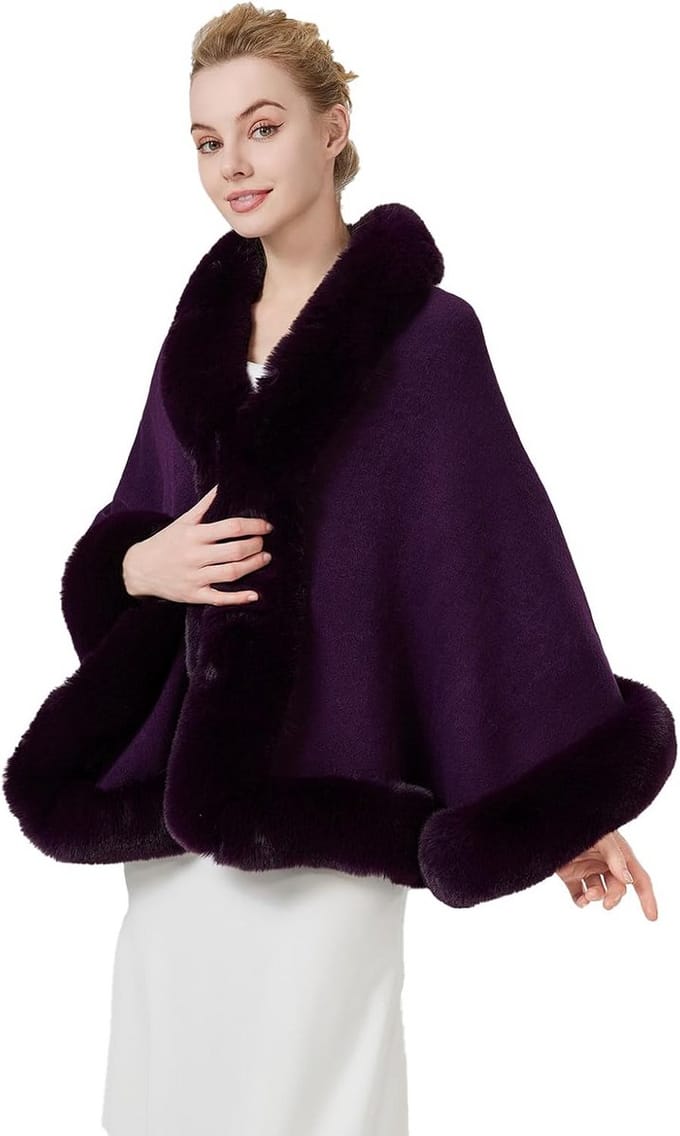Dames Bont Sjaal Bolero Cape Luxe Gebreid voor Bruiloft en Feest