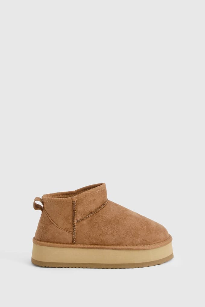 boohoo Dames Ultra Mini Platform Laarzen met namaakte bontvoering | Chestnut | Maat: 8